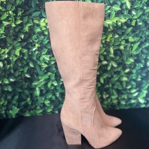 BCBGeneration Suede Tan Knee High Boots with Chunky Heel